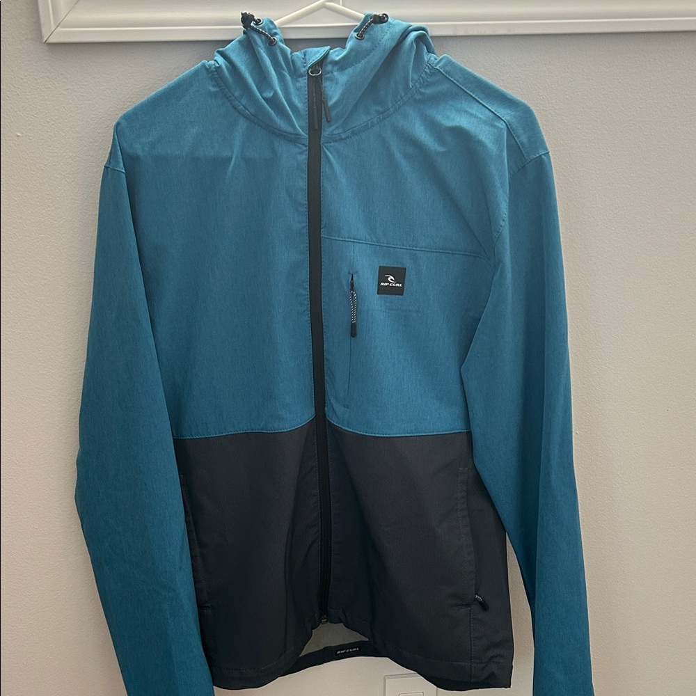Rip Curl Teal and Black Hooded Windbreaker